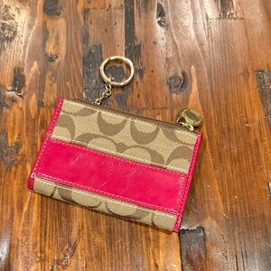 Coach Tan and Pink Signature Key Holder